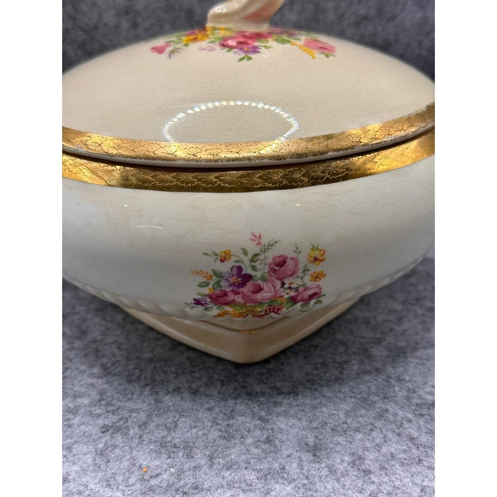 Royal China Sebring Ohio 22K Royal Etch Gold Floral Lidded Sugar Bowl Vintage